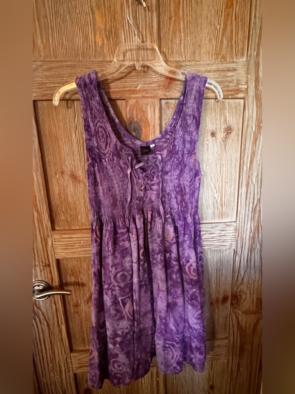 Sleeveless Purple Tie-Dye Lace-Up Mini Dress - Picture 2 of 7